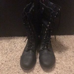 SM New York Shoes - Black and Pink Fold Over Combat Boots SM New York Shoes - Black and Pink Fold Over Combat Boots